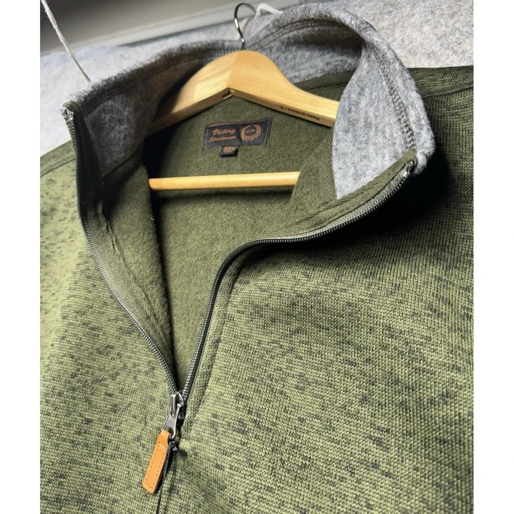 Victory Sportswear Fleece Pullover Mens XXL Olive Quarter Zip Long‎ Sleeve